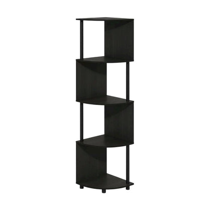 Espresso and Black 4-Tier Z-Shaped Corner Shelf Bookcase with Wooden Finish