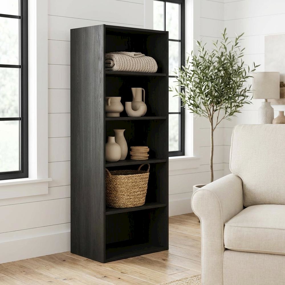 Wooden bookcase with open shelving and sturdy construction