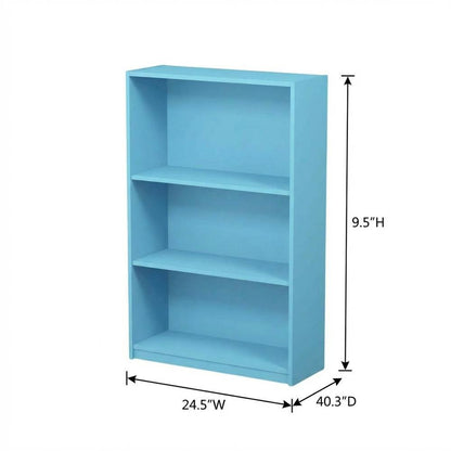 Light Blue 3-Tier Adjustable Shelf Bookcase with Wooden Construction