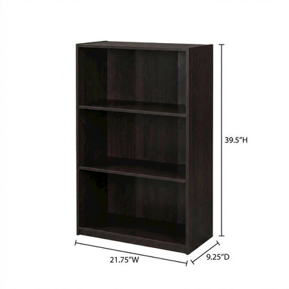 Espresso 3-Tier Bookcase with Adjustable Shelves for Organized Storage