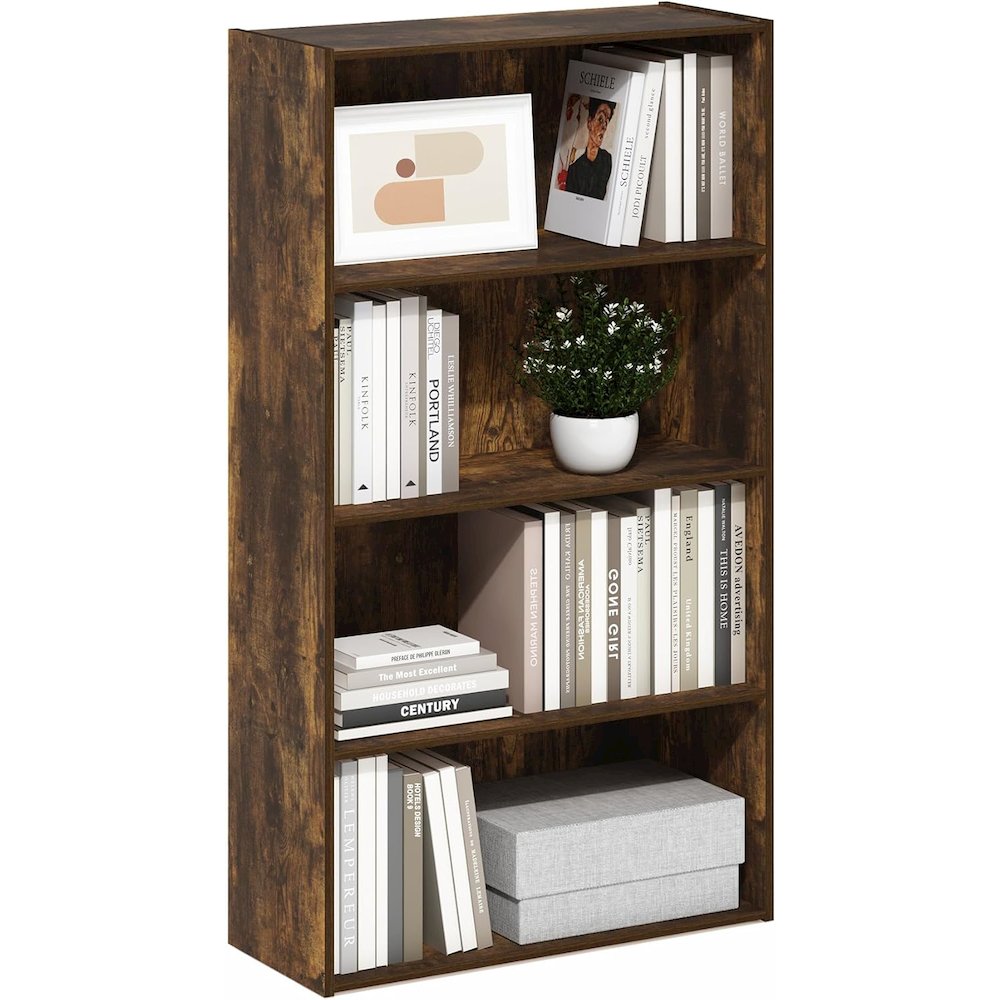 Brown Wooden Book Shelf with Four Tiers of Wooden Shelves for Stylish Display