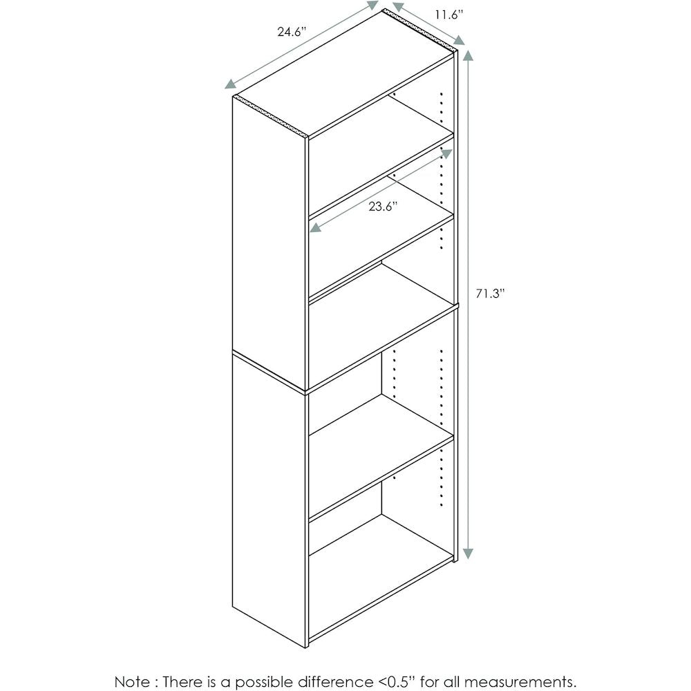 White Wooden Book Shelf with Five Tiers of Wooden Shelves for Home Storage