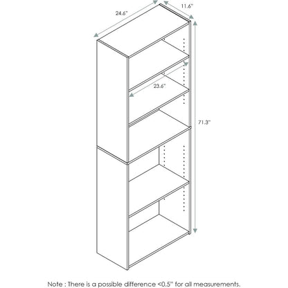 White Wooden Book Shelf with Five Tiers of Wooden Shelves for Home Storage