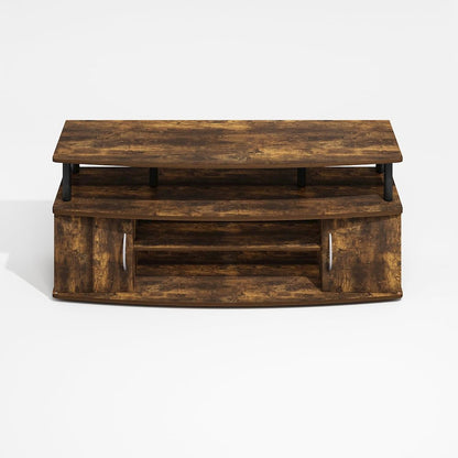 Brown Wooden TV Stand with 3 Open Shelves and Dual Door Storage TV Console