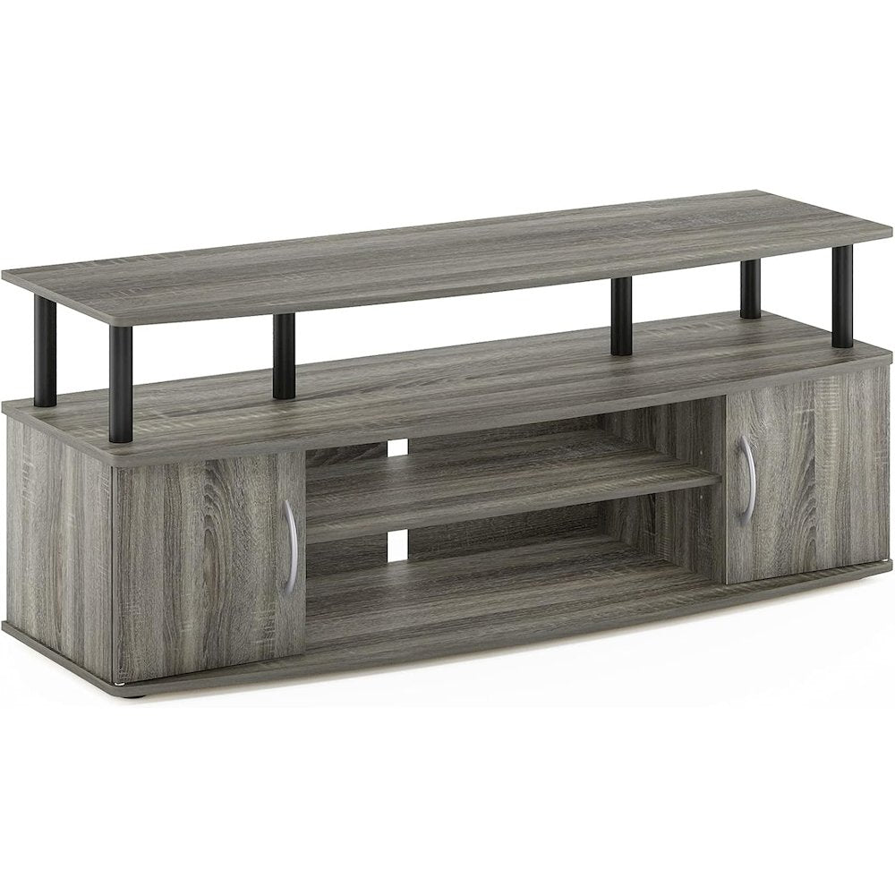 Grey 50 Inch TV Stand,Three Open Shelves and Two-Door Storage Modern TV Console