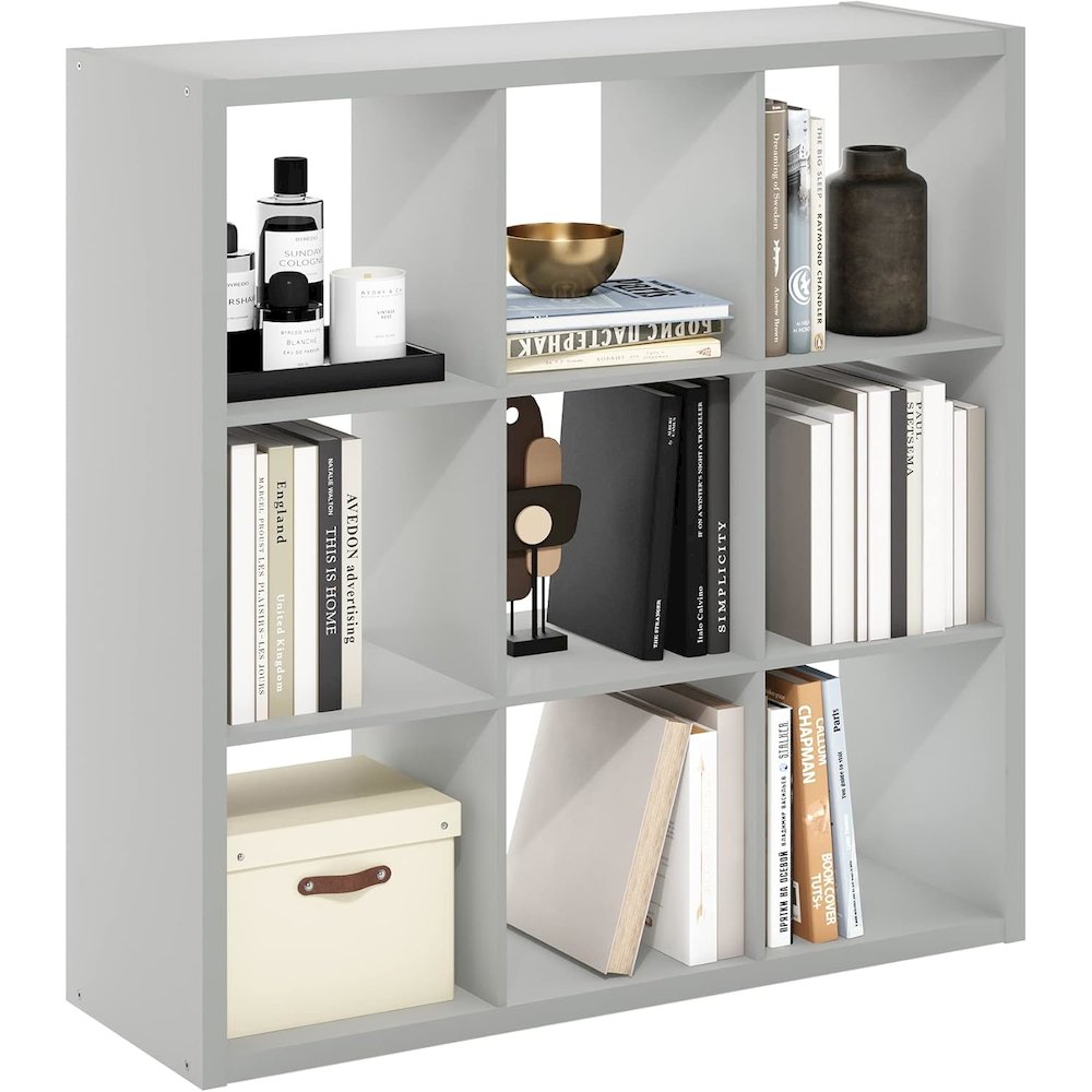 Light Grey Engineered Wood 9 Cube Storage Organizer with Open Back Design