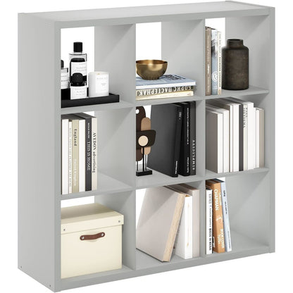 Light Grey Engineered Wood 9 Cube Storage Organizer with Open Back Design