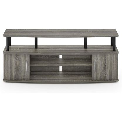 Grey 50 Inch TV Stand,Three Open Shelves and Two-Door Storage Modern TV Console