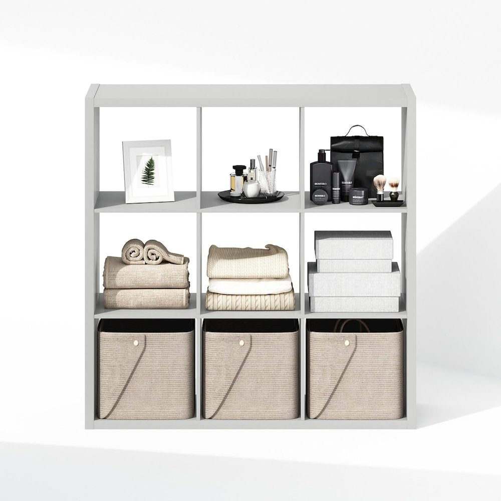 White Engineered Wood Cube Storage Organizer with 9 Open Storage Cubes