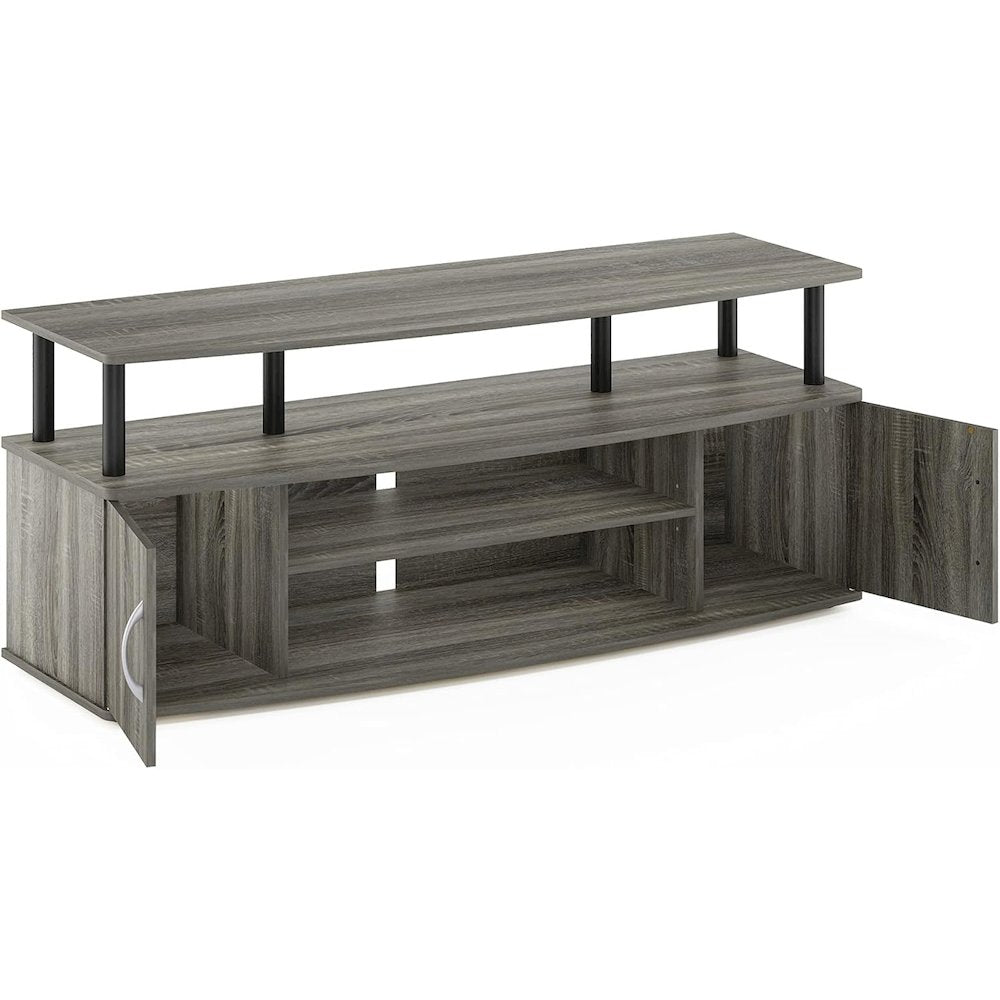 Grey 50 Inch TV Stand,Three Open Shelves and Two-Door Storage Modern TV Console