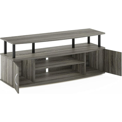 Grey 50 Inch TV Stand,Three Open Shelves and Two-Door Storage Modern TV Console