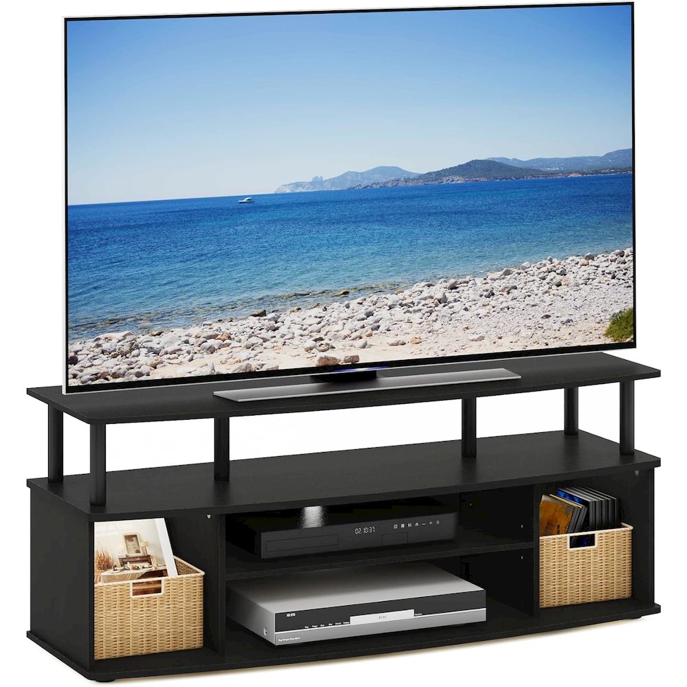 Black TV Stand with 3 Open Shelves, 2 Cabinets, for Up to 55 Inch TV