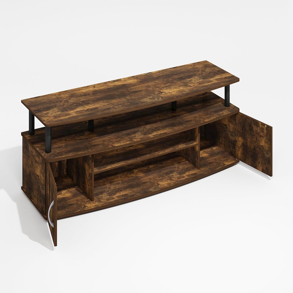 Brown Wooden TV Stand with 3 Open Shelves and Dual Door Storage TV Console