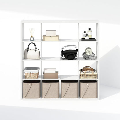 White Engineered Wood 16 Cube Storage Organizer with Open Back Shelves