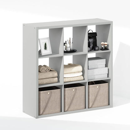 White Engineered Wood Cube Storage Organizer with 9 Open Storage Cubes