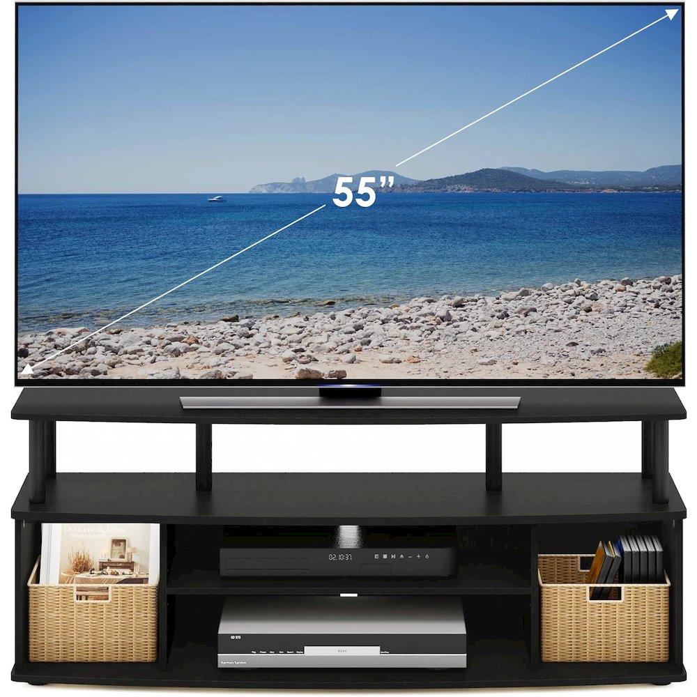 Black TV Stand with 3 Open Shelves, 2 Cabinets, for Up to 55 Inch TV