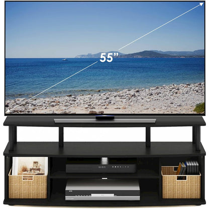 Black TV Stand with 3 Open Shelves, 2 Cabinets, for Up to 55 Inch TV
