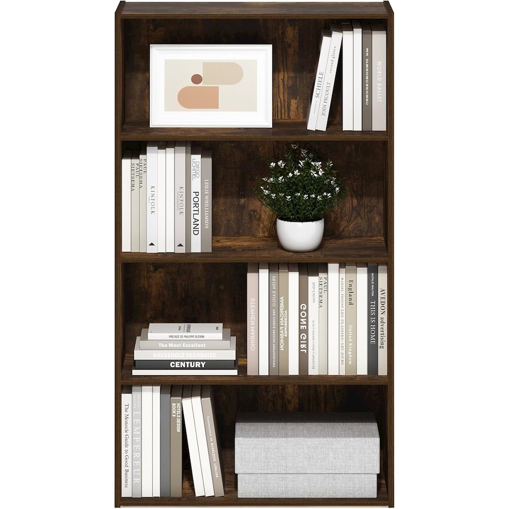 Brown Wooden Book Shelf with Four Tiers of Wooden Shelves for Stylish Display
