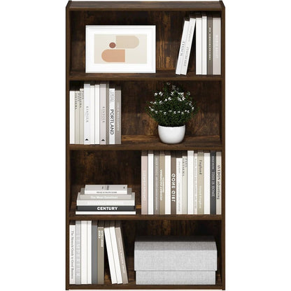 Brown Wooden Book Shelf with Four Tiers of Wooden Shelves for Stylish Display