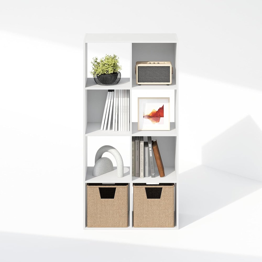 White Engineered Wood 8 Cube Storage Organizer with Open Back Shelves