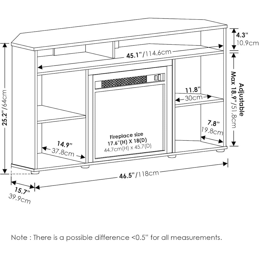 White TV Stand with Fireplace Insert and Six Open Shelves for 55 Inch Displays