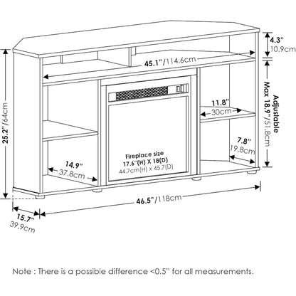 White TV Stand with Fireplace Insert and Six Open Shelves for 55 Inch Displays