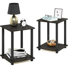 Black Wooden End Tables Set of 2 with Two-Tier Storage for Living Room