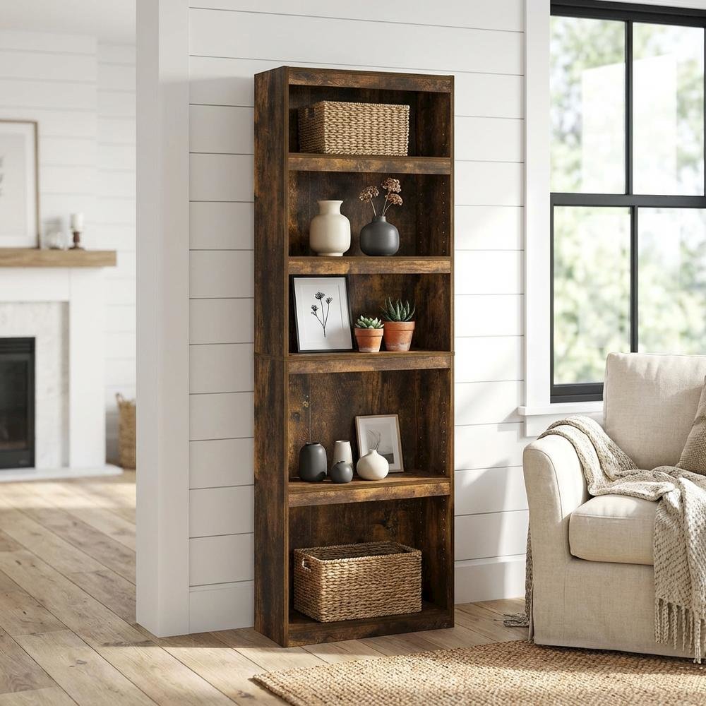 Contemporary Wooden Bookcase with Engineered Wood Finish for Living Room Display