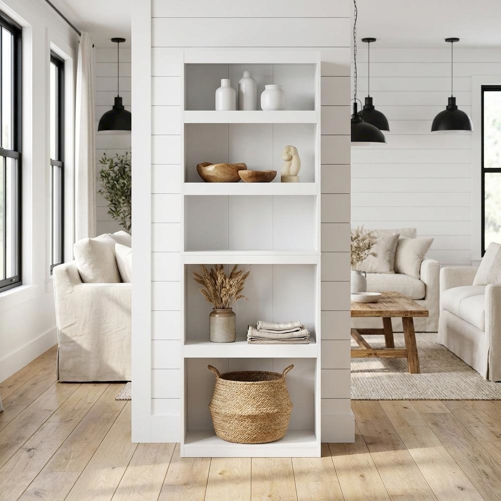 White 5-Tier Shelf Bookcase with Sturdy Wood Construction