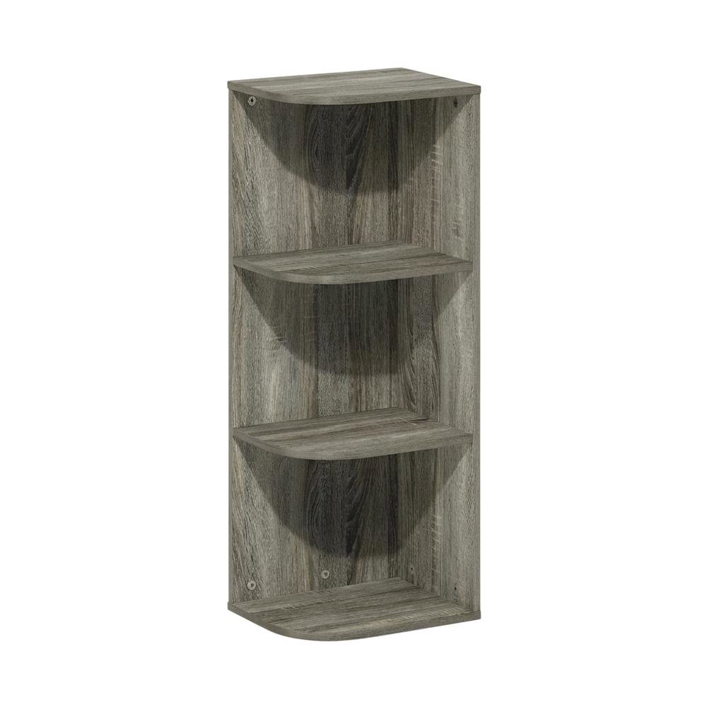 3-Tier Corner Open Shelf Bookcase in French Oak Wood for Stylish Storage