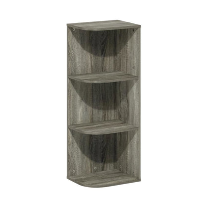 3-Tier Corner Open Shelf Bookcase in French Oak Wood for Stylish Storage