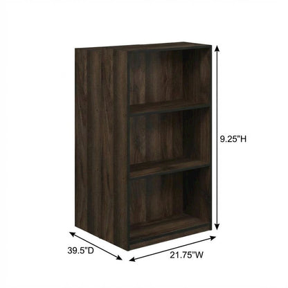 Wood 3-Tier Bookcase with Storage Shelves in Walnut and Black Finish