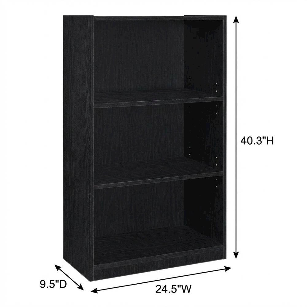 Black 3-Shelf Bookcase with Sturdy Wooden Frame and Spacious Shelves