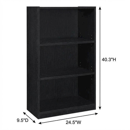 Black 3-Shelf Bookcase with Sturdy Wooden Frame and Spacious Shelves