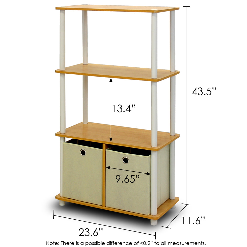 Go Green 4-Tier Multipurpose Storage Rack Shelving Unit w/Bins, Beech/White