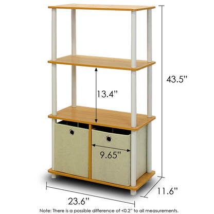 Go Green 4-Tier Multipurpose Storage Rack Shelving Unit w/Bins, Beech/White