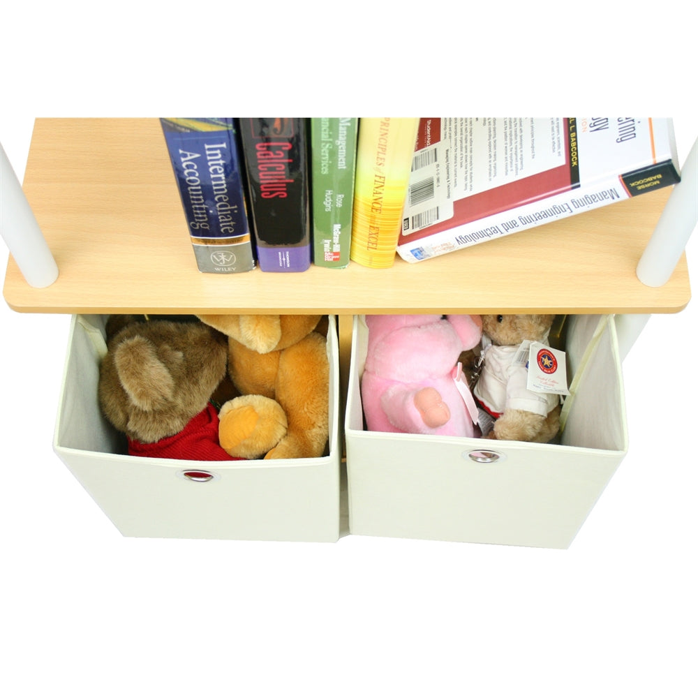 Go Green 4-Tier Multipurpose Storage Rack Shelving Unit w/Bins, Beech/White