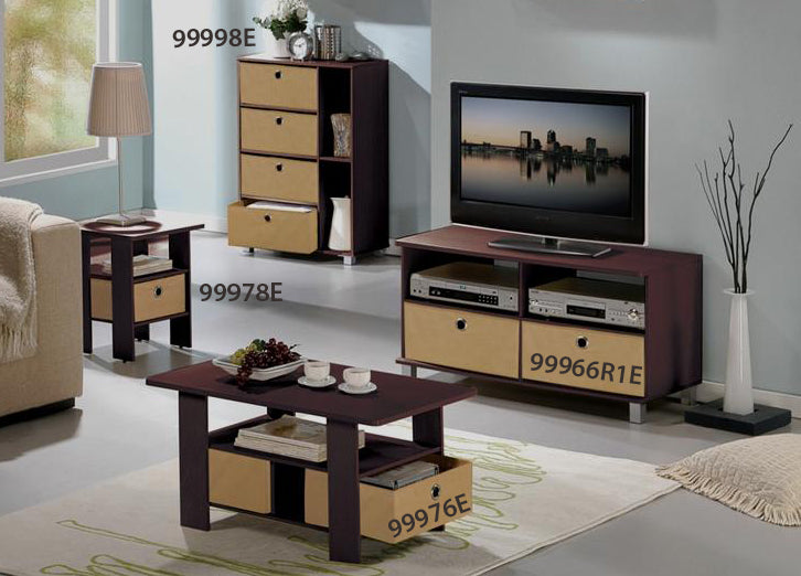 End Table Bedroom Night Stand w/Bin Drawer, Espresso/Brown
