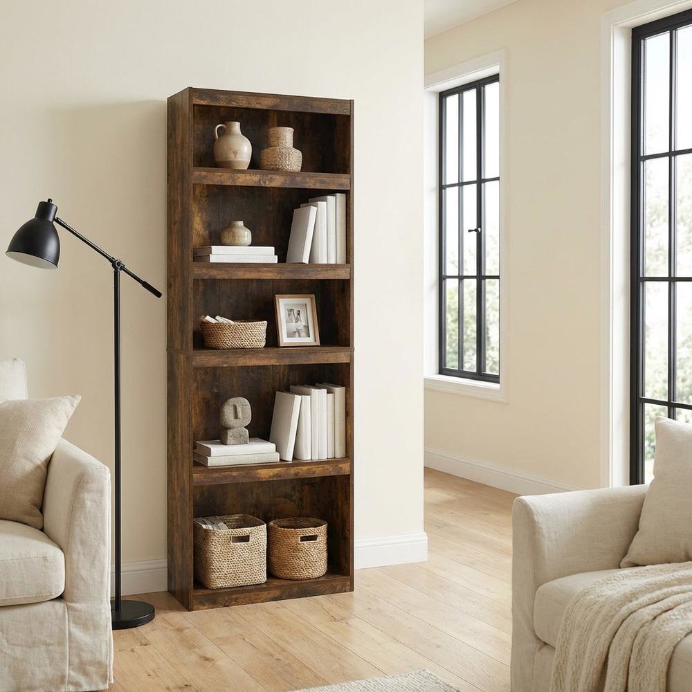 Contemporary Wooden Bookcase with Engineered Wood Finish for Living Room Display