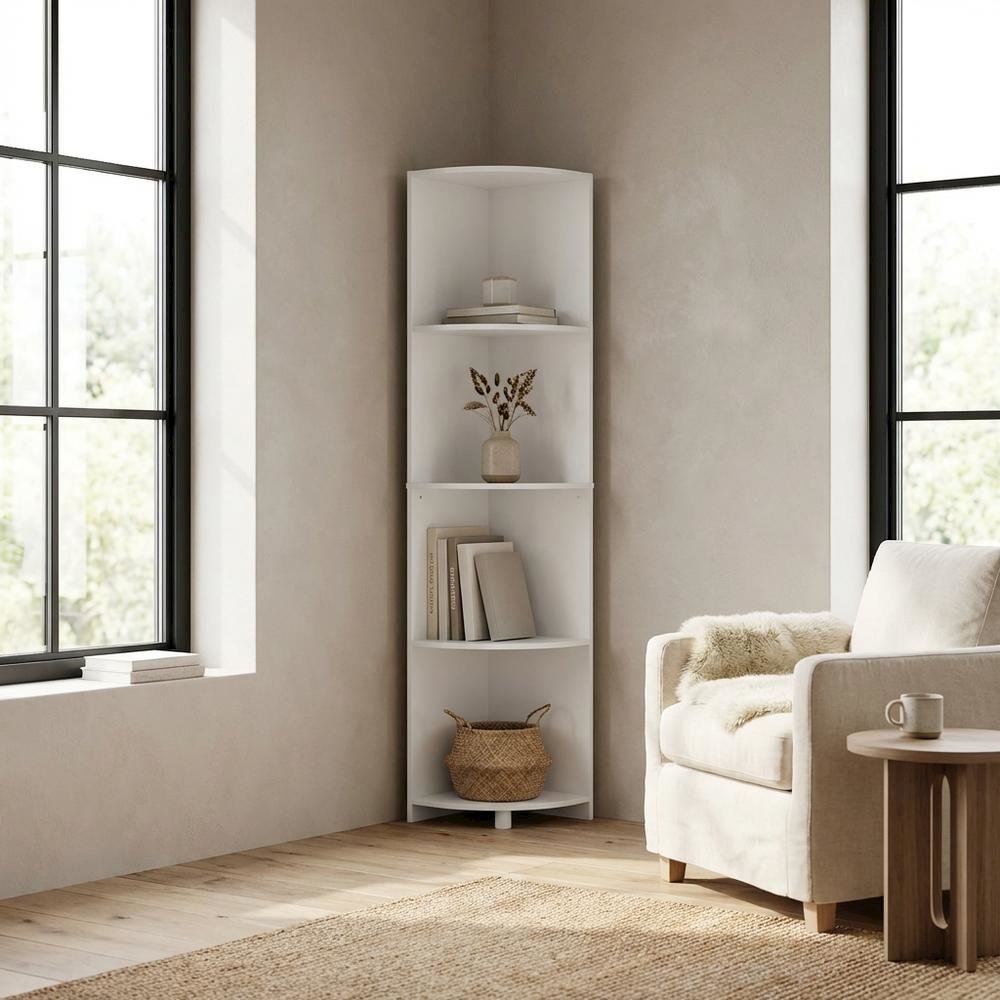 White 4-Tier Corner Shelf Bookcase with Sturdy Wooden Construction
