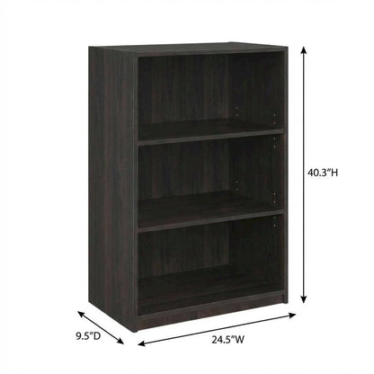 Espresso 3-Shelf Bookcase with Sturdy Wood Frame for Living Room Storage