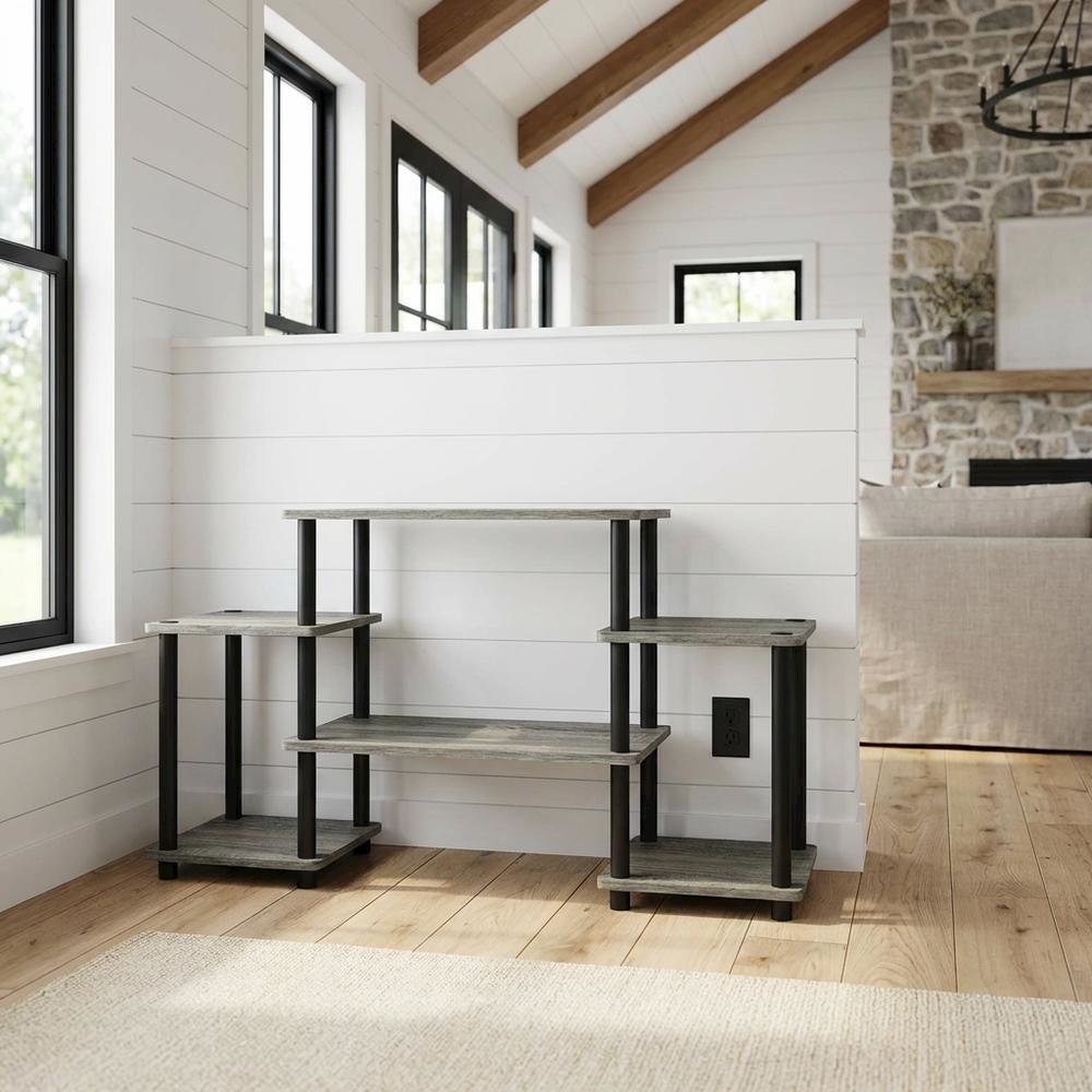 Contemporary Entertainment Center in French Oak and Black Finish with Storage