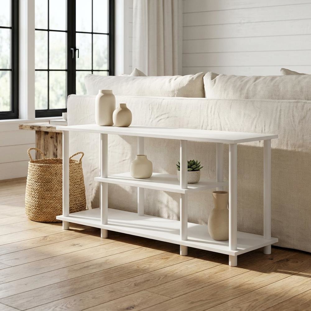 White 3-Tier TV Stand with Spacious Shelving and Durable Wood Finish