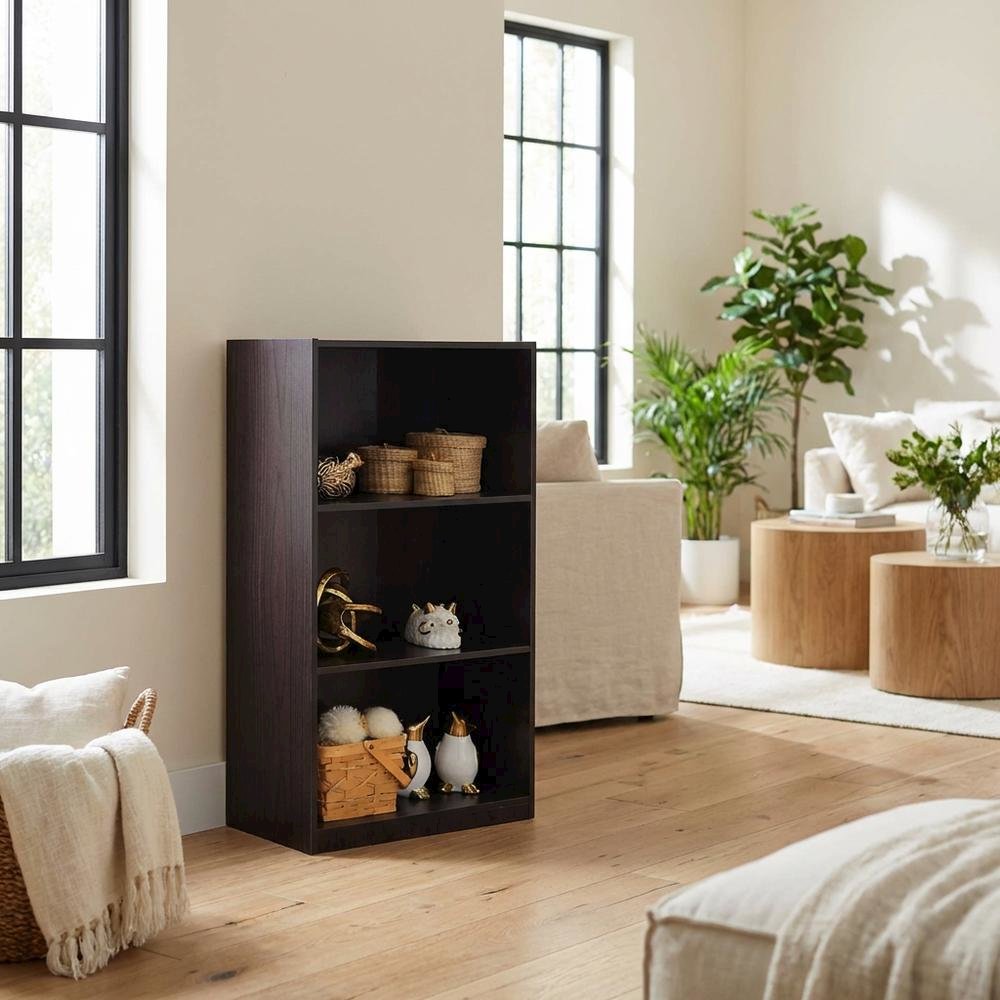 Wooden 3-Tier Bookcase with Storage Shelves for Living Room and Office