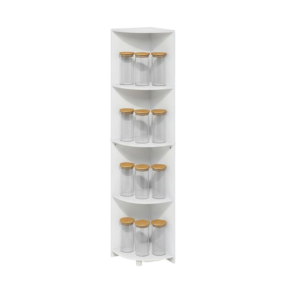 White 4-Tier Corner Shelf Bookcase with Sturdy Wooden Construction