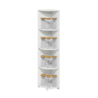 White 4-Tier Corner Shelf Bookcase with Sturdy Wooden Construction