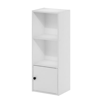 White 3-Tier Bookcase with Lockable Storage Door and Open Shelves