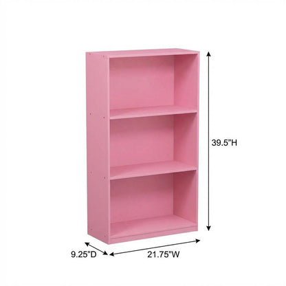 Pink 3-Tier Bookcase with Multi-Level Storage and Sturdy Wood Construction