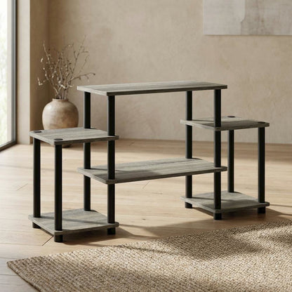 Contemporary Entertainment Center in French Oak and Black Finish with Storage