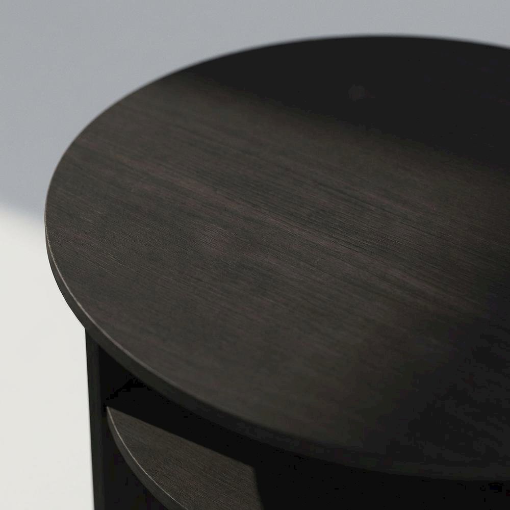Walnut Oval Nightstand with Wooden Finish and Compact Design